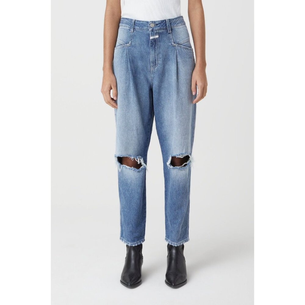 🆕 CLOSED Pearl High Rise Distressed Tapered Denim Jeans Blue 31 - Picture 3 of 16